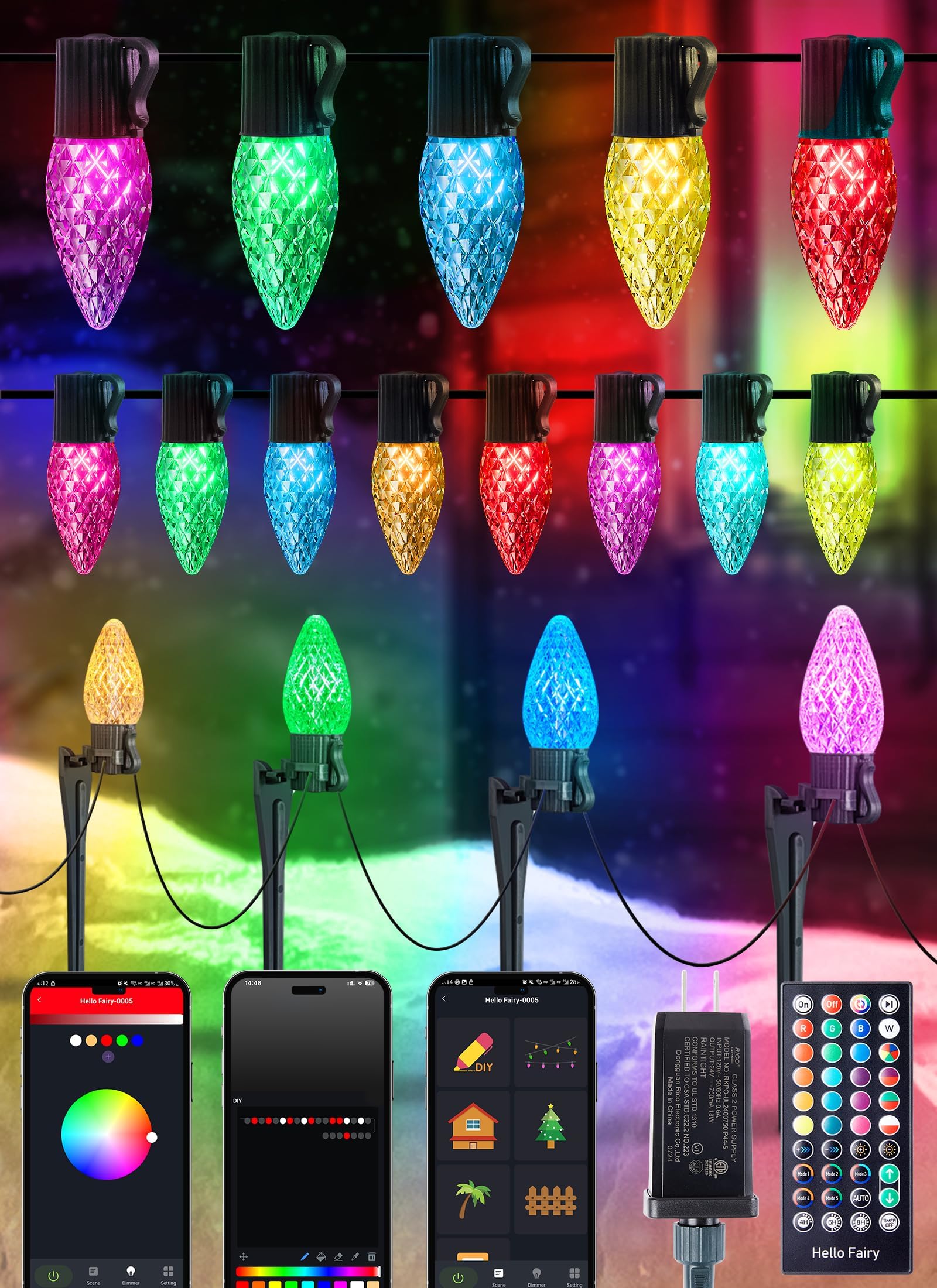 Christmas Pathway Lights Outdoor, 25.7 Feet C9 Lights with 20 Multicolor Bulbs and Stakes, Connectable Outdoor Christmas Decorations Outside Yard Walkway Sidewalk Holiday